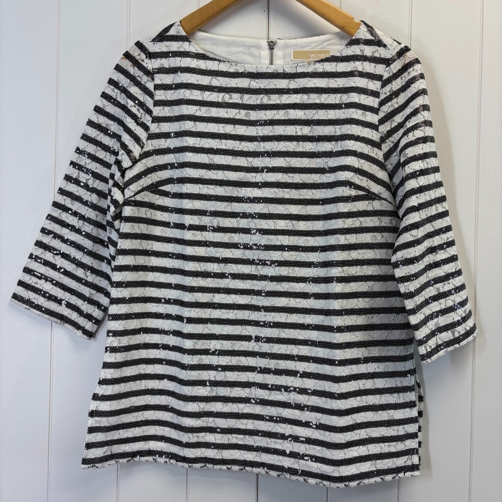 Michael Kors Women Old Money Glam Lace Sequin Top Size 8 Cruise Quiet Luxury